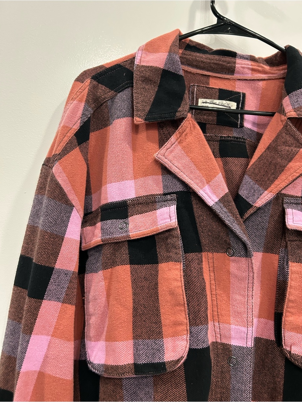 We The Free Plaid Izzie Cargo Jacket, Pink Flannel Button Down Coat Cotton M - Picture 2 of 8